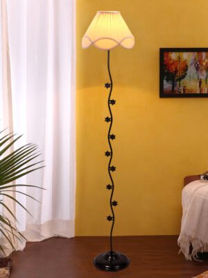 Ambika Home Elysian Luxe off-white Shade Premium Iron Floor Lamp with Iron Base & Powder Coated Finish | E27 Holder Included Bulb